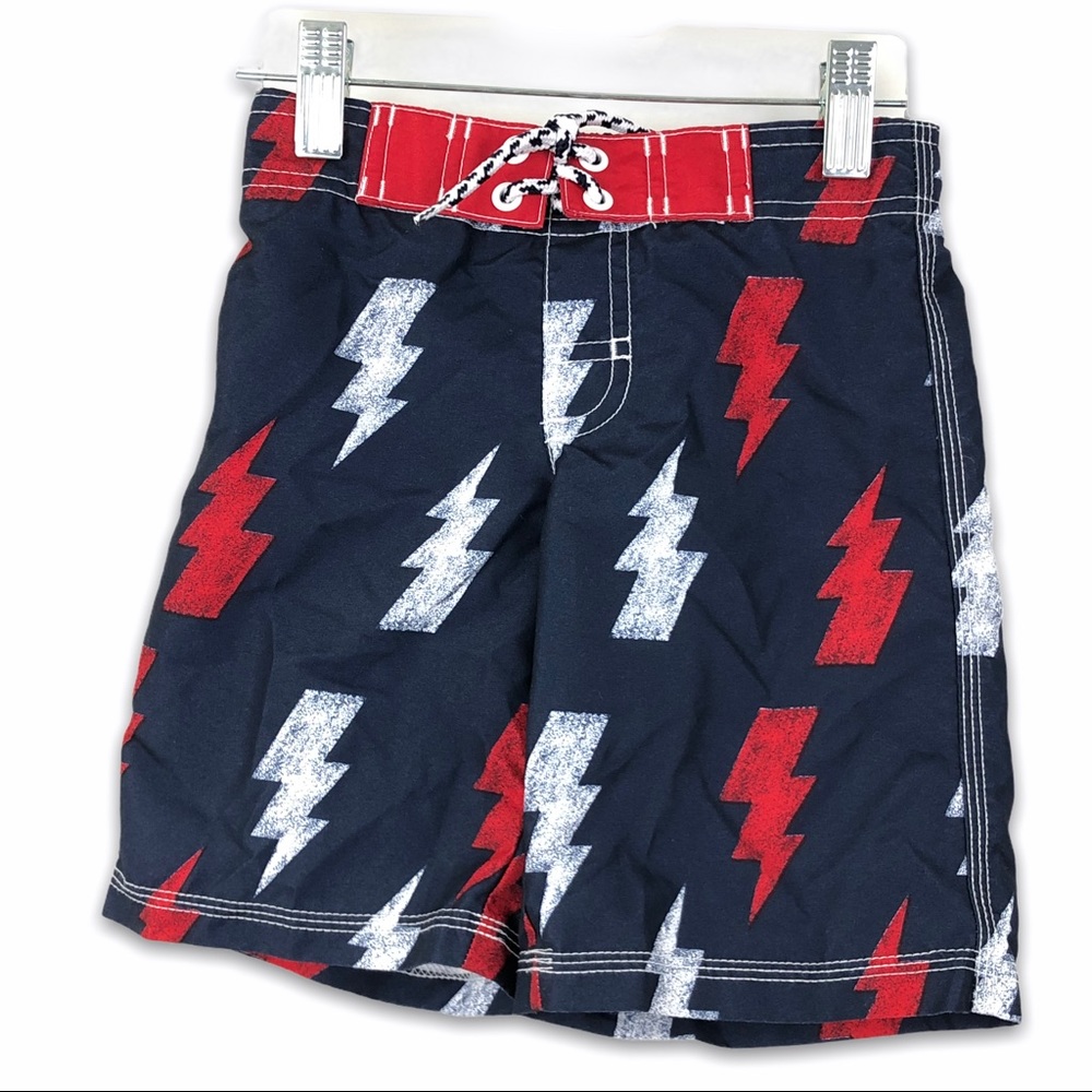 Gymboree Navy & Red Lightning Bolt Swim Trunks 4T